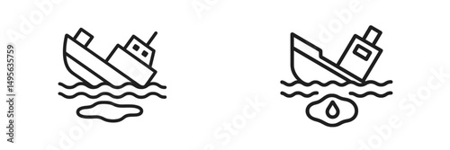 Ship sinking and oil spill explained through simple line illustrations