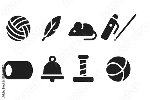 Unique collection of black and white icons depicting various objects and activities in a minimalistic design style