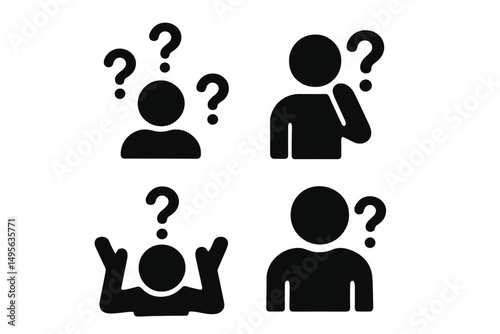 Confused expressions in black silhouette depicting uncertainty and questioning