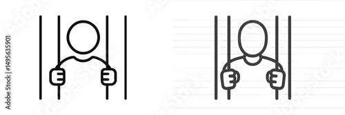 Concept illustration of a person behind bars representing confinement or imprisonment in a minimalist style