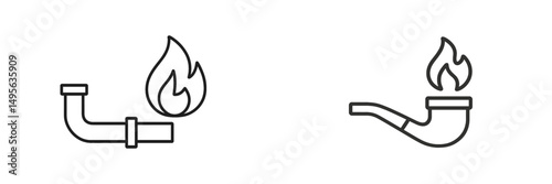 Creative illustrations of flaming pipes representing various concepts of fire hazards and safety measures