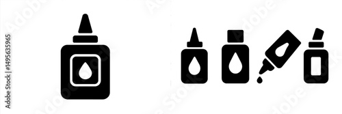 Different designs of glue bottles showcasing various shapes and spouts in a minimalist style