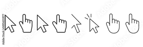 Various hand and cursor icons designed for digital interaction in user interfaces to enhance navigation and usability