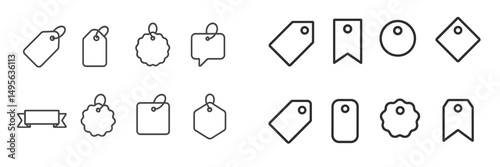 Collection of various blank tags and labels in simple line art style for design and crafting purposes