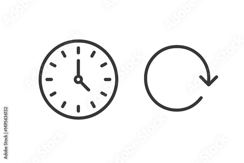 Clock showing time with circular arrow indicating refresh or reset process for time management tasks