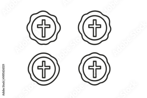 Four ornate seals featuring a cross design on a white background, ideal for religious or cultural usage in creative projects