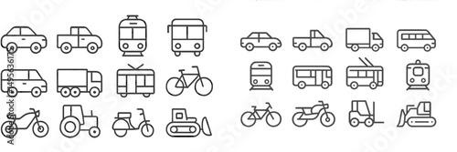 Various modes of transportation illustrated in a simple and clear style showing cars, bikes, and public transit options