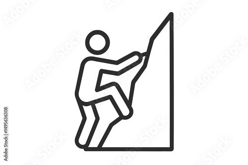 Climber scaling a high rock wall in an outdoor adventure setting during bright daylight