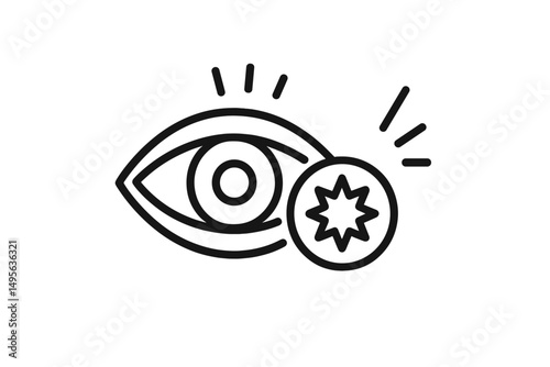Eye graphic with starburst symbol representing vision and creativity in a simple design