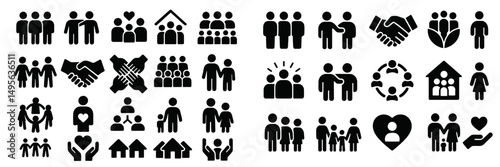 Diverse group of people icons representing community, relationships, and cooperation in a variety of settings
