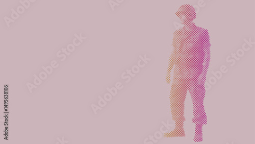 Halftone dot pattern of A soldier wearing a uniform and helmet
