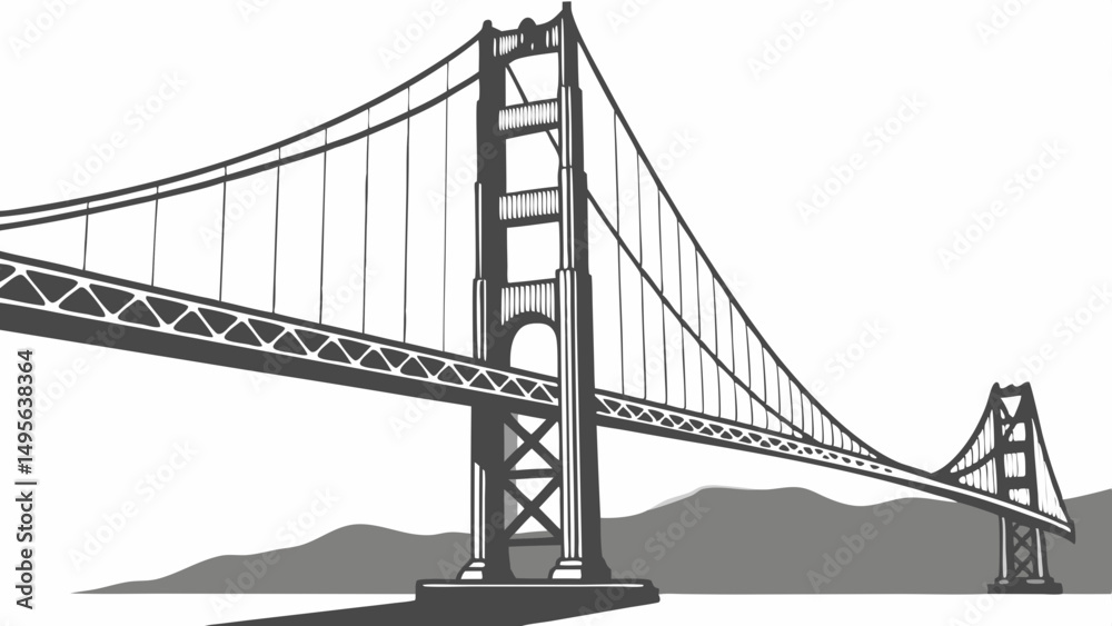 Obraz premium Stylized generic suspension bridge structure vector illustration