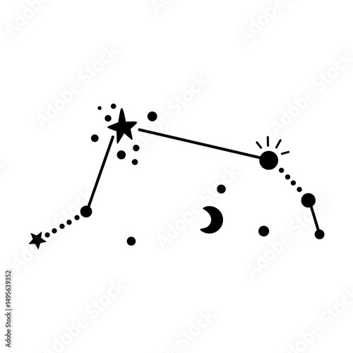 Aries Star Constellation - black and white zodiac vector hand drawn illustration