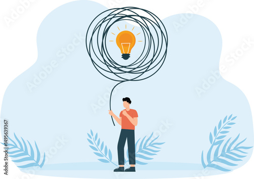 Simplify complex business idea, untangle or solve business problem, solution for success situation concept
