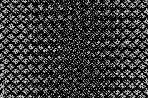 Black and white diamond plate texture pattern with repeating geometric shapes. Industrial metal surface design for flooring, vehicle steps, or machinery. Stark, minimalist, and non-slip.