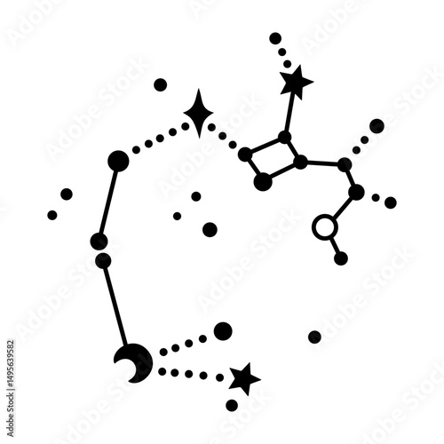 Sagittarius Star Constellation - black and white zodiac vector hand drawn illustration
