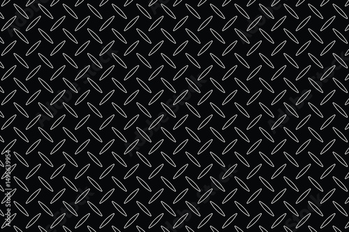 Black and white diamond plate texture pattern with repeating geometric shapes. Industrial metal surface design for flooring, vehicle steps, or machinery. Stark, minimalist, and non-slip.