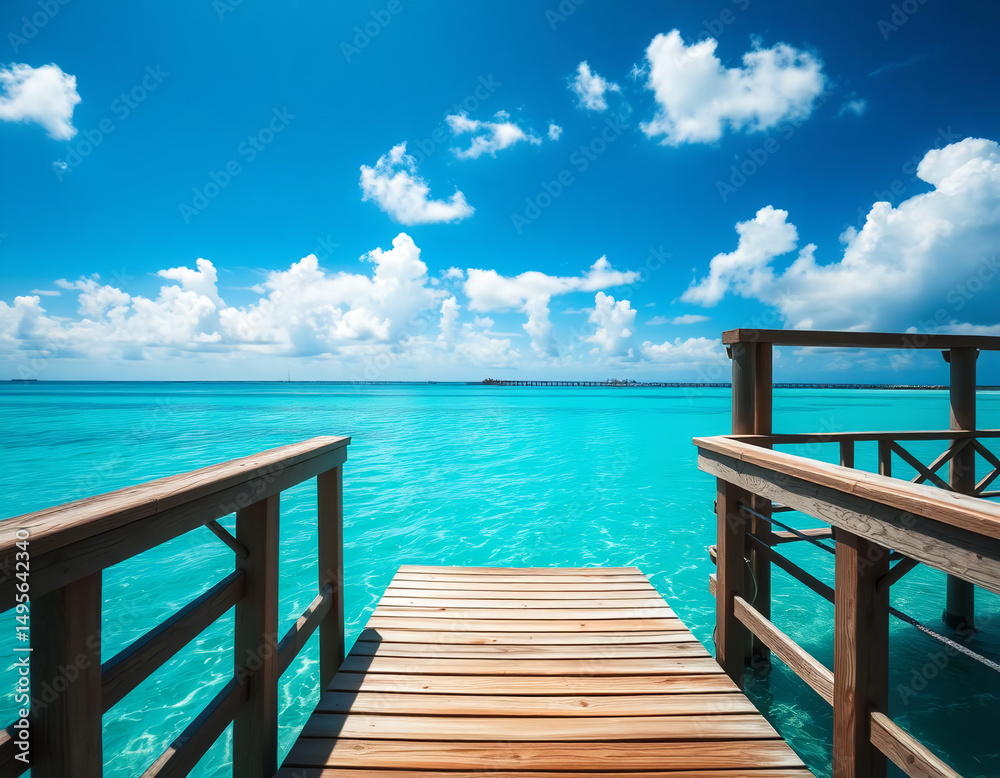 Obraz premium Tropical Beach With Wooden Pier View