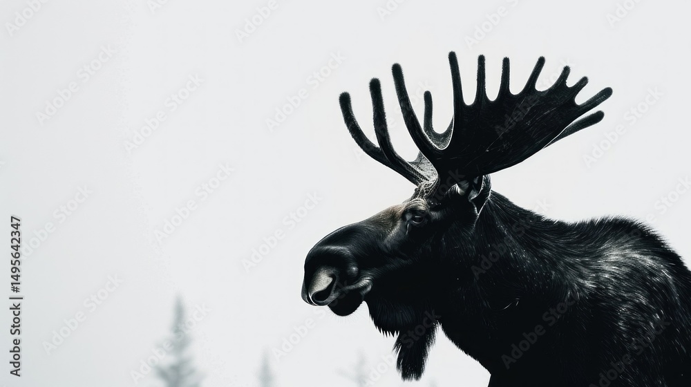 Fototapeta premium Black moose silhouette on a white background
