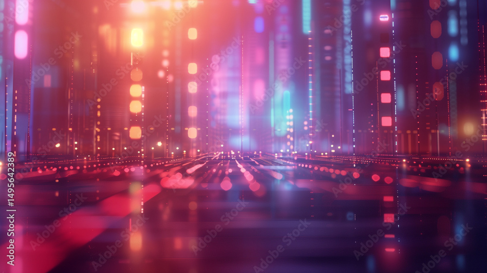 Obraz premium Futuristic tech background with glowing circuits and depth