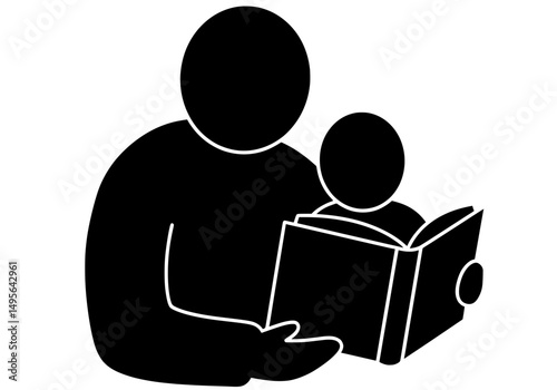 Parent Reading to Child Silhouette, Early Learning Guidance Vector