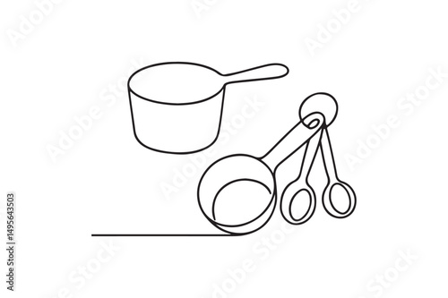 Measuring Cups and Spoons continuous one line drawing minimalism design