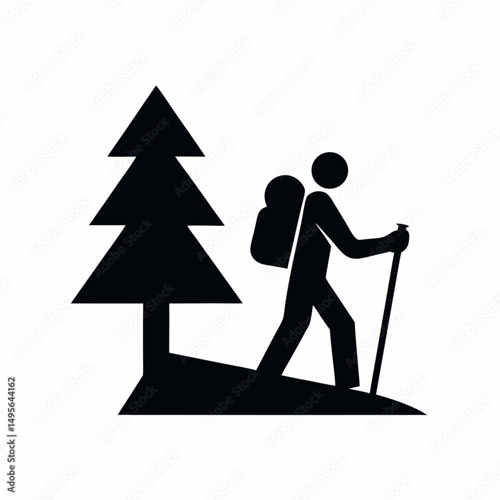 Fototapeta premium Hiking Silhouette Icon with Backpack and Tree.