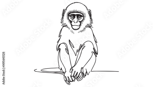Continuous one single minimal line drawing Vervet monkey