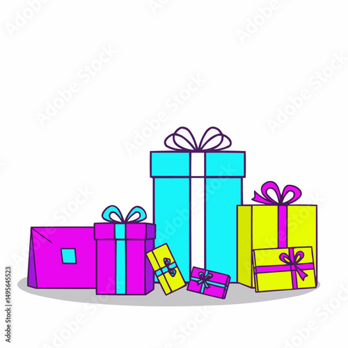 Colorful gift boxes, presents and packages neatly arranged. Perfect for celebratory occasions