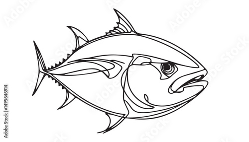 Continuous one single minimal line drawing tuna fish