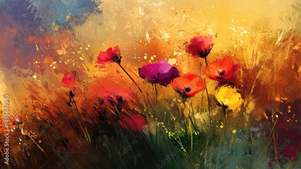 Obraz premium Vibrant wildflowers in a sunlit meadow