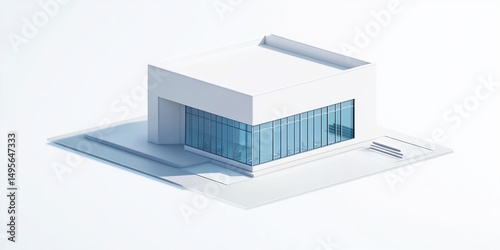 Wallpaper Mural Isometric view of a modern, minimalist white building with large glass windows. Torontodigital.ca