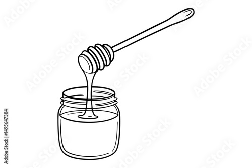 Canning jar and honey spoon line sketch