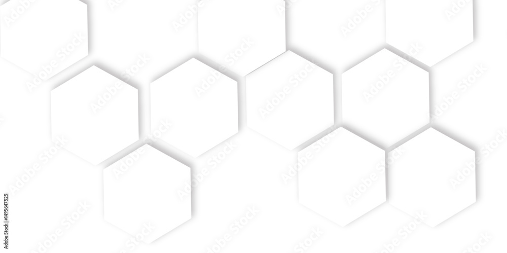 Naklejka premium Abstract clean white background featuring a pattern of white hexagons arranged like a honeycomb, Polygonal Honeycomb Elements, Luxury Pattern and Technology-Inspired Design
