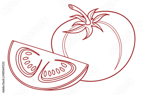 Tomato line drawing on white background
