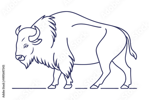 American bison wild animal line sketch