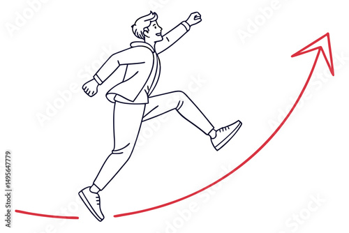 Man jumping one line figure drawing