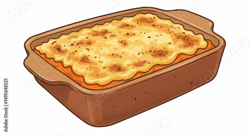 Delicious, freshly baked casserole served in a rustic baking dish, promising a warm and comforting meal