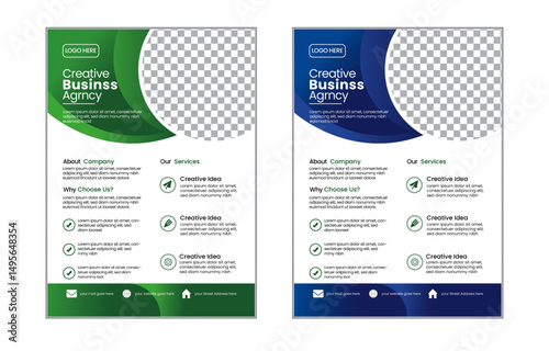 A bundle of 2 templates of different colors a4 flyer template, Corporate business flyer template design  and editable vector template design abstract business flyer and creative design,