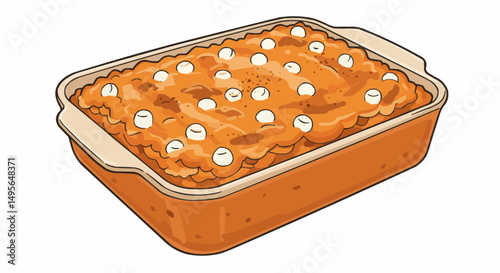 A delicious casserole dish. The food is fresh and the dish is freshly prepared.
