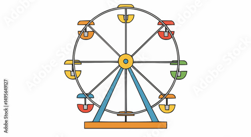 A colorful illustration of a Ferris wheel against a plain background