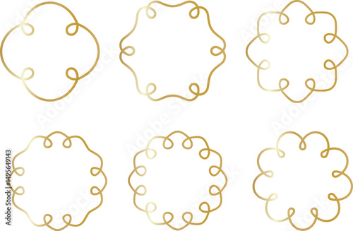 Golden Scallop wavy border frame. Vector line wave edge frame. Doodle retro squiggle decorative edge