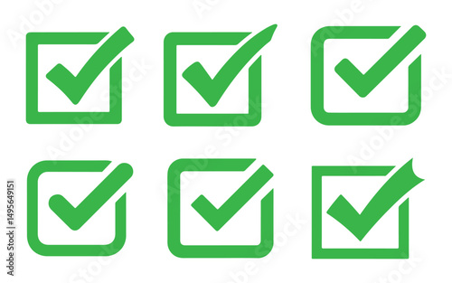 Green checkbox icon set vector isolated on white background