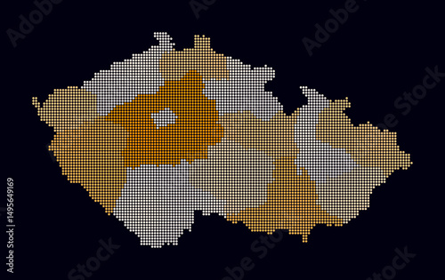 Czechia dotted map. Digital style map of the country on a dark background. Czechia shape with circle dots. Colored dots style. Small size circles. Trending vector illustration.