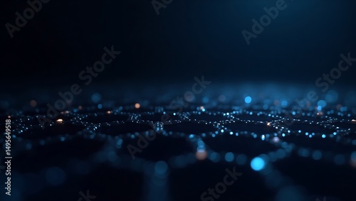 Abstract hexagonal grid with sparkling lights evoking futuristic technology