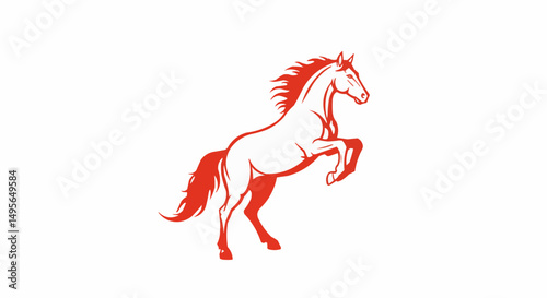 A vibrant illustration of a horse with its front legs raised, exuding energy and grace. The horse's silhouette is meticulously crafted, showing its dynamic form