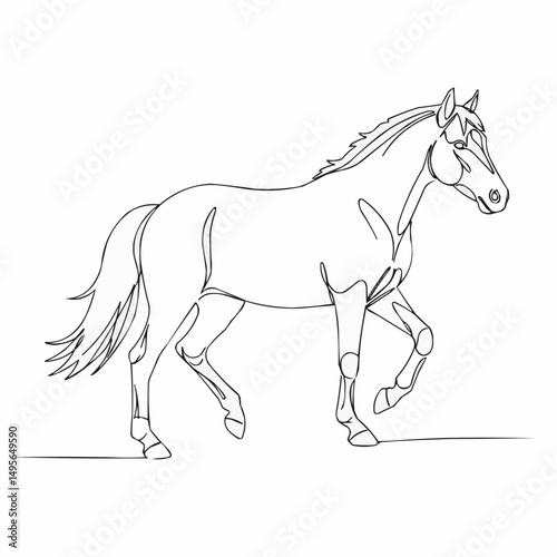 Elegant line art depicting a horse in motion, showcasing the grace and fluidity of its form. The image highlights the horse's features with precise and delicate lines