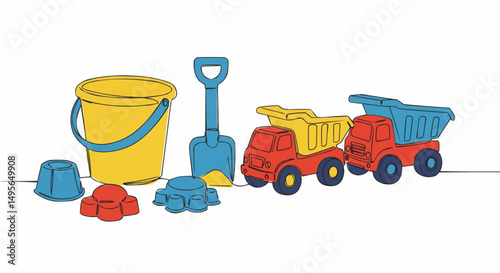 A collection of colorful sand toys, ready for a day of fun at the beach or in the sandbox