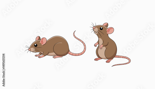 Mouse Duo: Two adorable mice, each in a unique pose, their expressive eyes and slender tails drawing attention against a clean backdrop, creating a delightful study in animal charm.