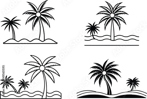 set of palm trees vector, set of vector palms, set of palm trees, palm tree lineart vector icon set.